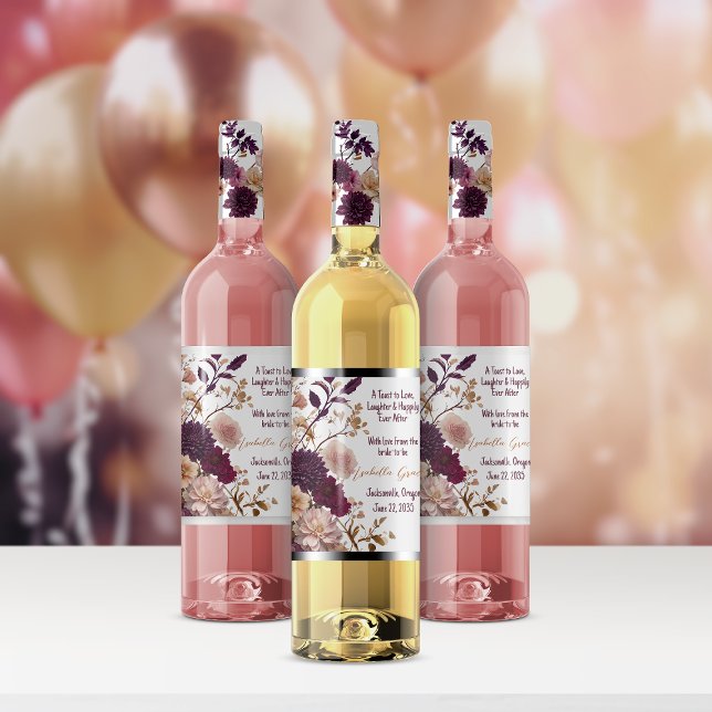 Étiquette Pour Bouteilles De Vin Fête de mariage champêtre avec fleurs sauvages en  (Créateur téléchargé)