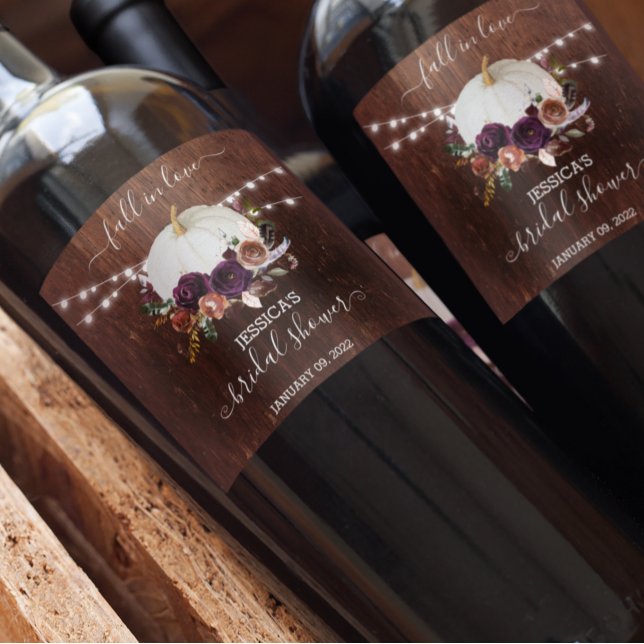 Étiquette Pour Bouteilles De Vin Fête de Mariage Champêtre Citrouille Floraison d'A (Créateur téléchargé)