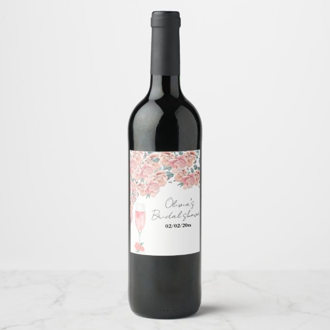 Étiquette Pour Bouteilles De Vin Fête de mariage estival à l'aquarelle avec pétale  (Devant)