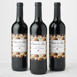 Étiquette Pour Bouteilles De Vin Fête de mariage floral avec tournesols automnaux r
