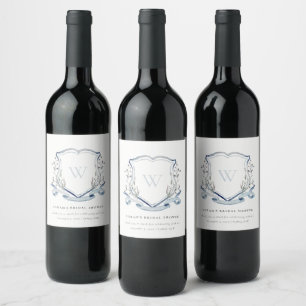 Étiquette Pour Bouteilles De Vin Fête de mariage floral Bleu à motif de fleur sauva