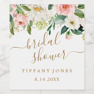 Étiquette Pour Bouteilles De Vin Fête de mariage Floral Blush Gold Rose Confetti