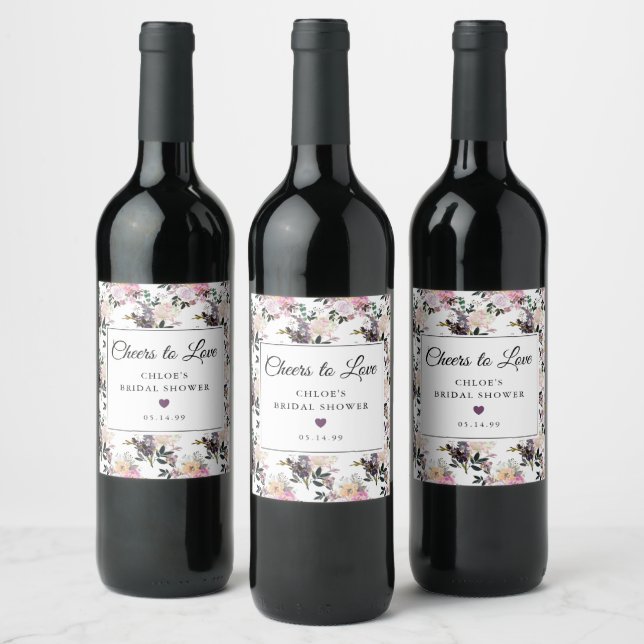 Étiquette Pour Bouteilles De Vin Fête de mariage floral rose pourpre (Bouteilles)