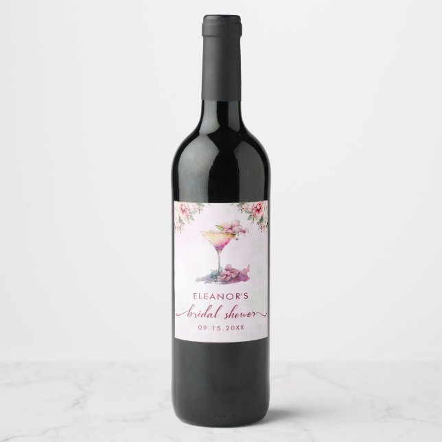 Étiquette Pour Bouteilles De Vin Fête de mariage florale rose  (Devant)