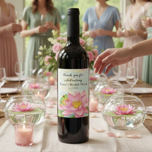 Étiquette Pour Bouteilles De Vin Fête de mariage Rose Nénuphar et Grenouille arbori