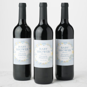 Étiquette Pour Bouteilles De Vin Fête de naissance arc-en-ciel aquarelle garçon