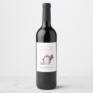 Étiquette Pour Bouteilles De Vin Fête de naissance Pingouin Bois hivernal Rose
