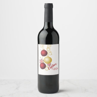 Étiquette Pour Bouteilles De Vin Fête de Noël blanche, or et rouge