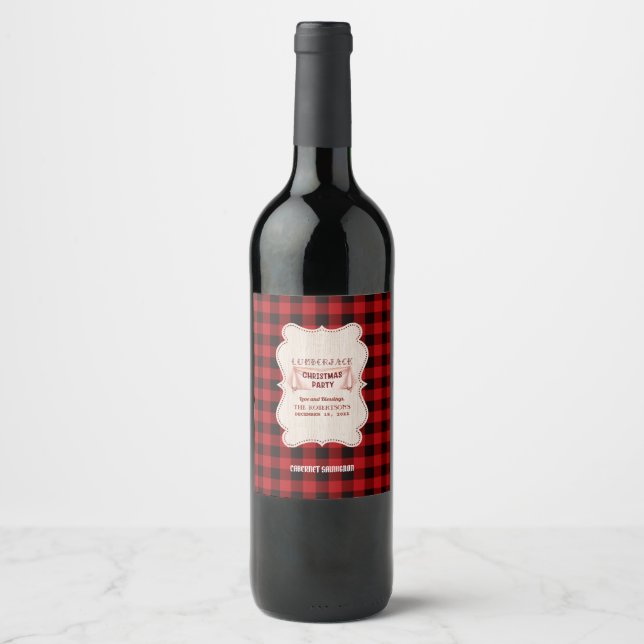 Étiquette Pour Bouteilles De Vin Fête de Noël de la sériole Rouge Buffalo Bois (Devant)