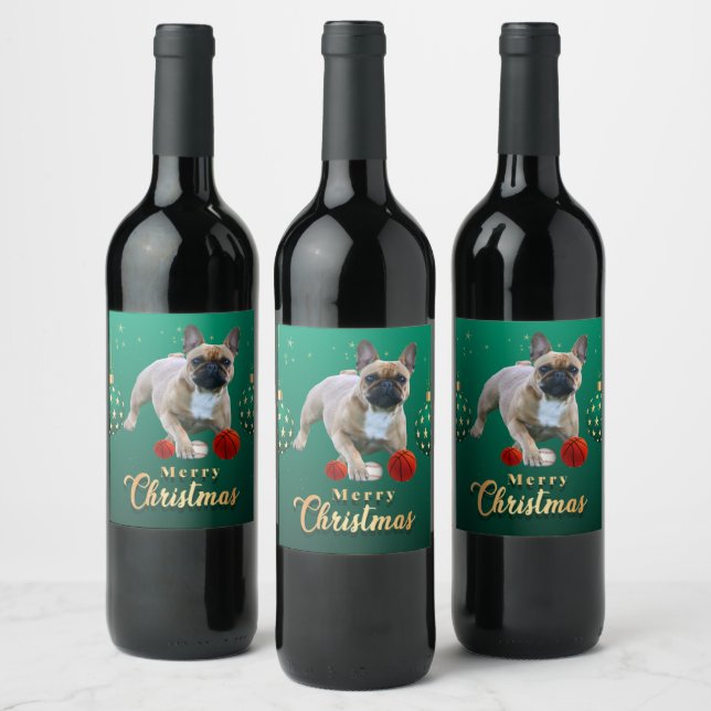 Étiquette Pour Bouteilles De Vin Fête de Noël des bouledogues français (Bouteilles)