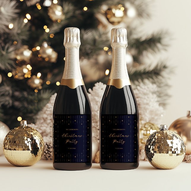 Étiquette Pour Bouteilles De Vin Fête de Noël des Étoiles Bleues Et Or (Créateur téléchargé)