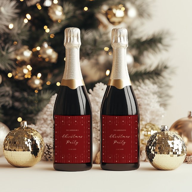 Étiquette Pour Bouteilles De Vin Fête de Noël des étoiles rouges et crémeuses (Créateur téléchargé)
