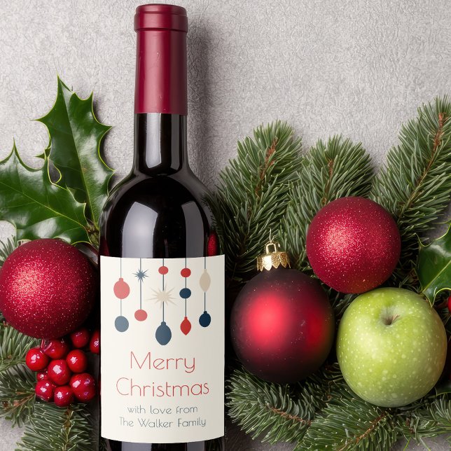 Étiquette Pour Bouteilles De Vin Fête de Noël Rouge Rétro (Créateur téléchargé)
