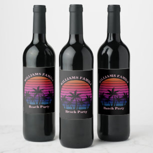 Étiquette Pour Bouteilles De Vin Fête de plage personnalisée Coucher de soleil trop