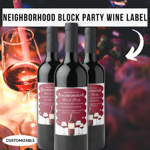 Étiquette Pour Bouteilles De Vin Fête de quartier au vin rouge