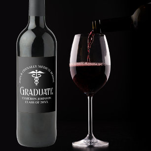Étiquette Pour Bouteilles De Vin Fête de remise de diplôme personnalisée noire pour