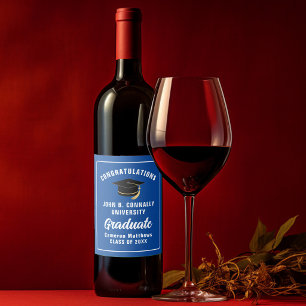 Étiquette Pour Bouteilles De Vin Fête de remise de diplômes Félicitations Bleu Pers