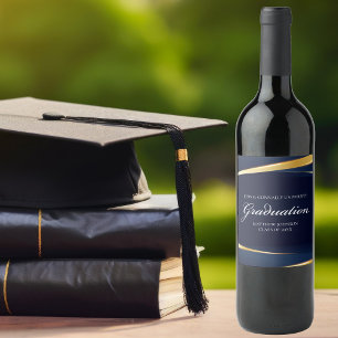 Étiquette Pour Bouteilles De Vin Fête de remise de diplômes formelle bleu marine or