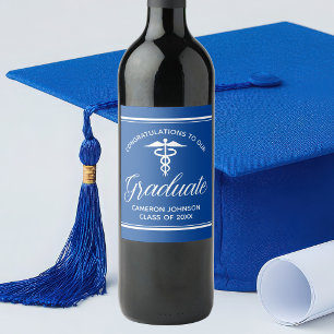 Étiquette Pour Bouteilles De Vin Fête de remise de diplômes personnalisée en bleu d