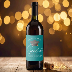 Étiquette Pour Bouteilles De Vin Fête de remise de diplômes personnalisée sarcelle 