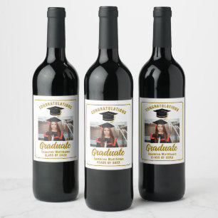 Étiquette Pour Bouteilles De Vin Fête de remise des diplômes élégante en or Photo p