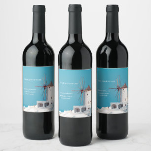 Étiquette Pour Bouteilles De Vin Fête de retraite de destination grec blanc bleu