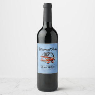 Étiquette Pour Bouteilles De Vin Fête de Retraite Globe Voyage Avion Lieux