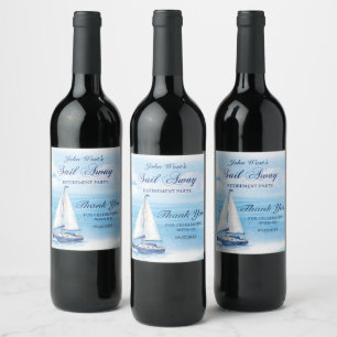 Étiquette Pour Bouteilles De Vin Fête de retraite Sail Away Thème Nautique Bateau Y