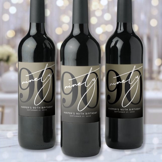 Étiquette Pour Bouteilles De Vin Fête des 90 ans de Gold (Gold 90th Birthday Party Wine Label)