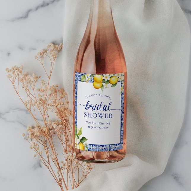 Étiquette Pour Bouteilles De Vin Fête des mariées aux citrons bleu méditerranéen (Créateur téléchargé)