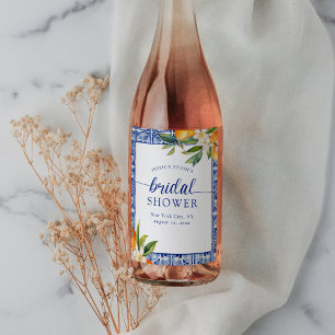 Étiquette Pour Bouteilles De Vin Fête des mariées Blue Mediterranean Oranges