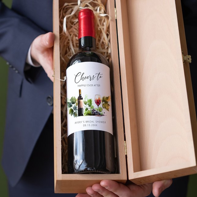 Étiquette Pour Bouteilles De Vin Fête des mariées d'aquarelle du secteur vinicole (Créateur téléchargé)