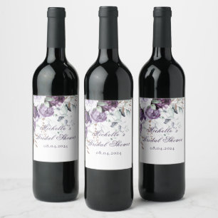 Étiquette Pour Bouteilles De Vin Fête des mariées d'aquarelle florale violette