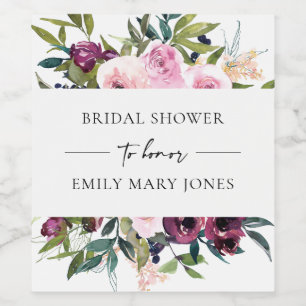 ÉTIQUETTE POUR BOUTEILLES DE VIN FÊTE DES MARIÉES DE BUNCH FLORAL BURGUNDY BRILLANT