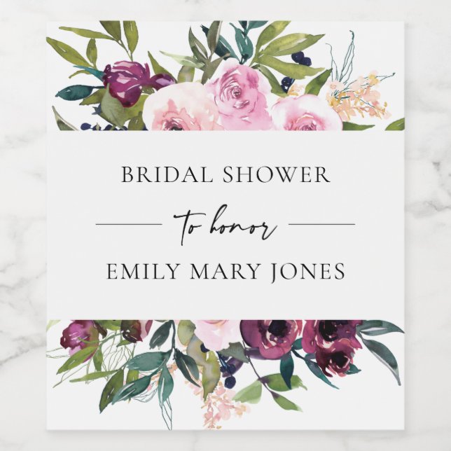 ÉTIQUETTE POUR BOUTEILLES DE VIN FÊTE DES MARIÉES DE BUNCH FLORAL BURGUNDY BRILLANT (Étiquettes simples)