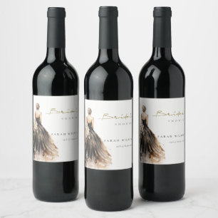 Étiquette Pour Bouteilles De Vin Fête des mariées de Mariage d'aquarelle noire