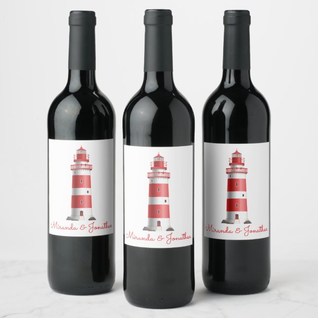 Étiquette Pour Bouteilles De Vin Fête des mariées de mariage de Nautical Lighthouse (Bouteilles)