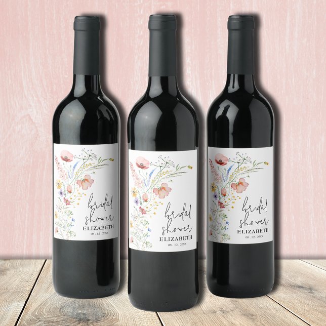 Étiquette Pour Bouteilles De Vin Fête des mariées fleur sauvage (Wildflowers bridal shower personalized wine bottle labels)
