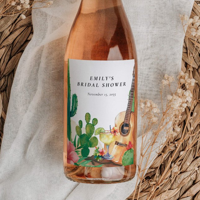 Étiquette Pour Bouteilles De Vin Fête des mariées florale Cactus Fiesta (Créateur téléchargé)