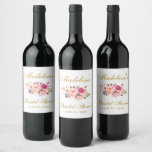 Étiquette Pour Bouteilles De Vin Fête des mariées florale en or rose<br><div class="desc">Aquarelle rose Blush or Floral Fête des mariées Vin Étiquette bouteille</div>