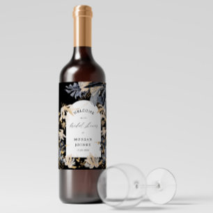 Étiquette Pour Bouteilles De Vin Fête des mariées Florale Gold Black exclusive