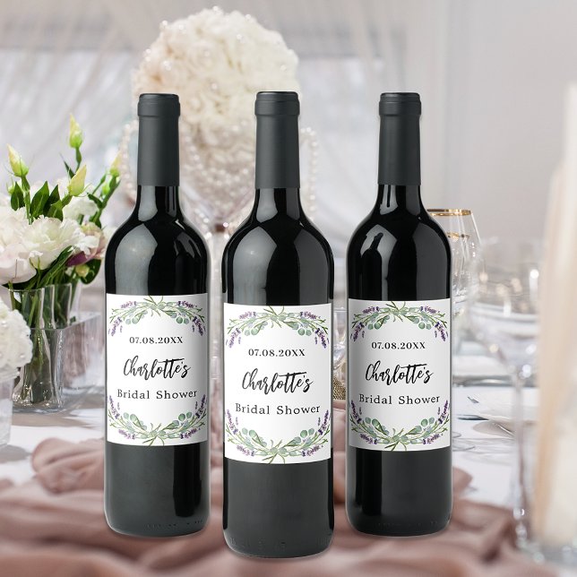Étiquette Pour Bouteilles De Vin Fête des mariées lavande florale eucalyptus (Créateur téléchargé)