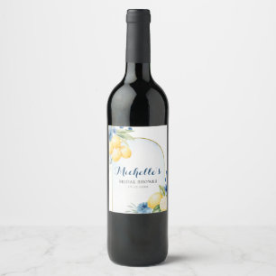 Étiquette Pour Bouteilles De Vin Fête des mariées principale au citron floral bleu