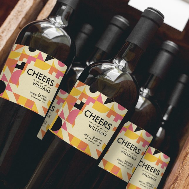 Étiquette Pour Bouteilles De Vin Fête des mariées rétro amusante rose orange jaune  (Créateur téléchargé)