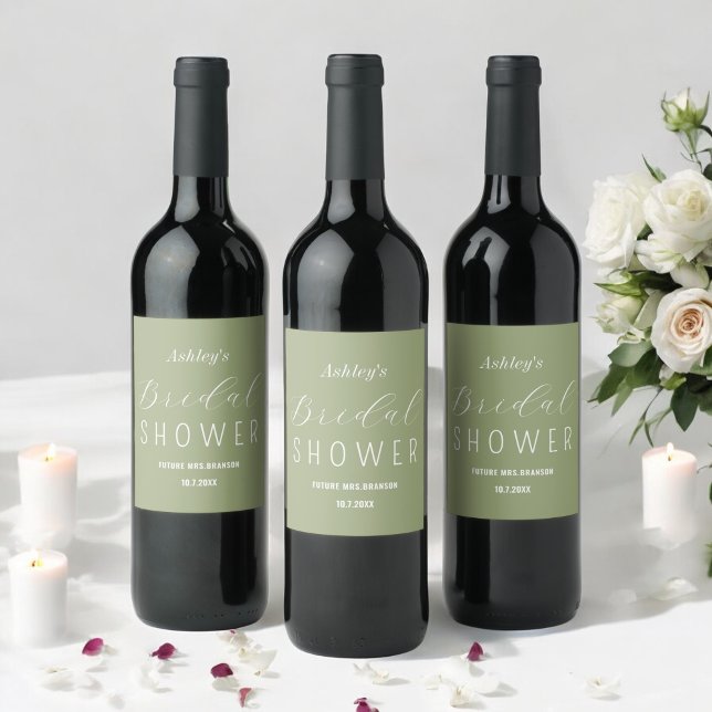 Étiquette Pour Bouteilles De Vin Fête des mariées Sage Green Brunch (Créateur téléchargé)