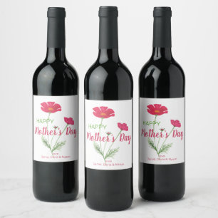Étiquette Pour Bouteilles De Vin Fête des mères joyeuses et personnalisées Rose Flo