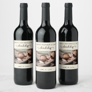 Étiquette Pour Bouteilles De Vin Fête des pères personnalisée Cute minimaliste phot