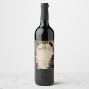 Étiquette Pour Bouteilles De Vin Fête d'Halloween pour adultes Corbeau, Clé Antique