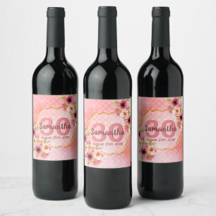Étiquette Pour Bouteilles De Vin fête du 30e anniversaire corail or dahlia fleurs