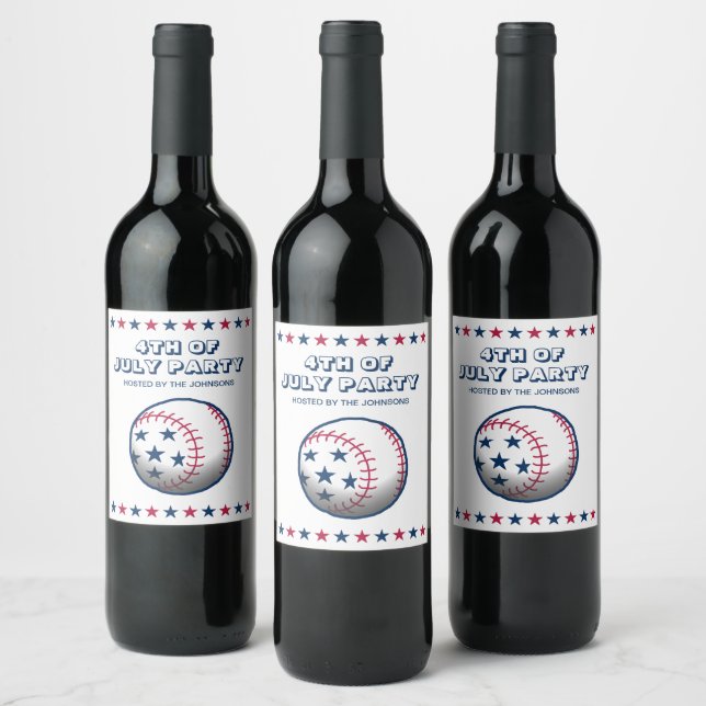 Étiquette Pour Bouteilles De Vin Fête du 4 juillet Baseball (Bouteilles)